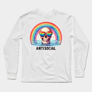 "Antisocial" Skull and Rainbow Long Sleeve T-Shirt